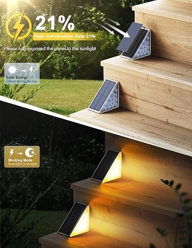 Вуличний світильник для сходів на сонячній батареї 13 LED / Кутовий світильник на сходи теплий білий / Сонячні декоративні світильники комплект з 6 штук
