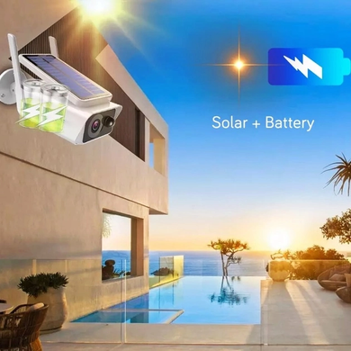 Автономная камера видеонаблюдения уличная беспроводная для наружного видеонаблюдения на солнечной батарее IP Solar WIFI Camera, Белый