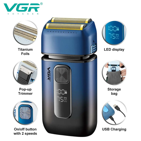Электробритва VGR V-362 шейвер, двойное лезвие, IPX6, LED дисплей