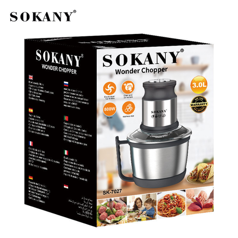 Овощерезка  блендер чоппер Sokany SK-7027 Измельчитель  с чашей 3 л 800 Вт мясорубка чоппер 2 режима скорости 4 лезвия