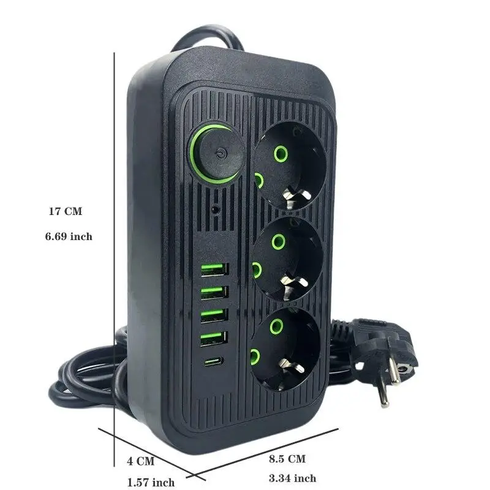 Сетевой фильтр питания UA Power Socket F09U 3 розетки +4USB +Type-C Port 2m, сетевой удлинитель розеток