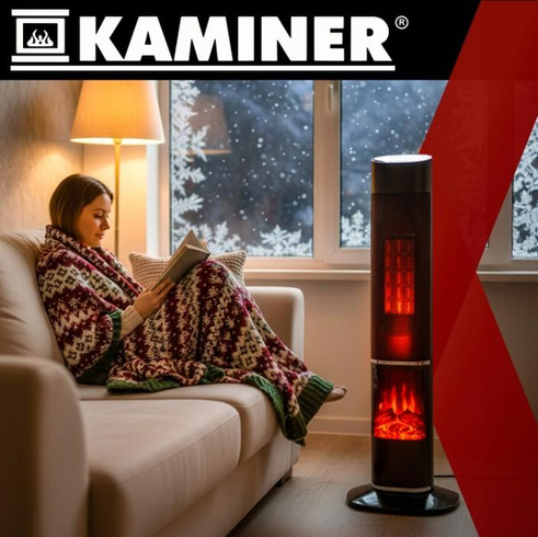 Колонный тепловентилятор Teesa 2000W с имитацией камина