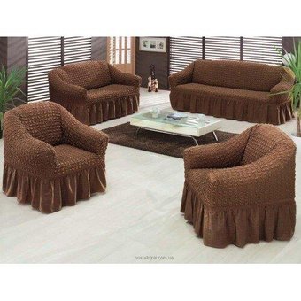 Натяжний чохол на диван і два крісла Туреччина, універсальний чохол, накидка на диван коричневий