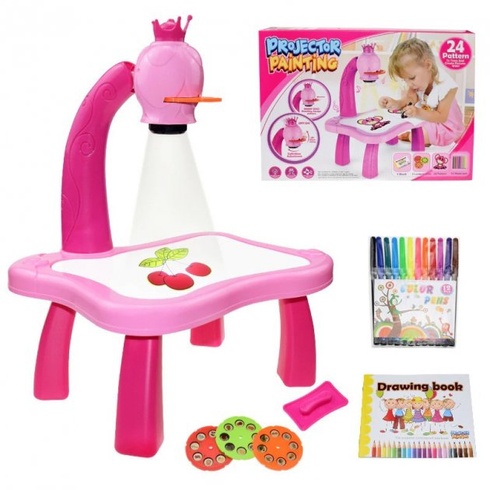Дитячий стіл проектор для малювання з підсвічуванням Projector Painting 24 Деталі, Рожевий