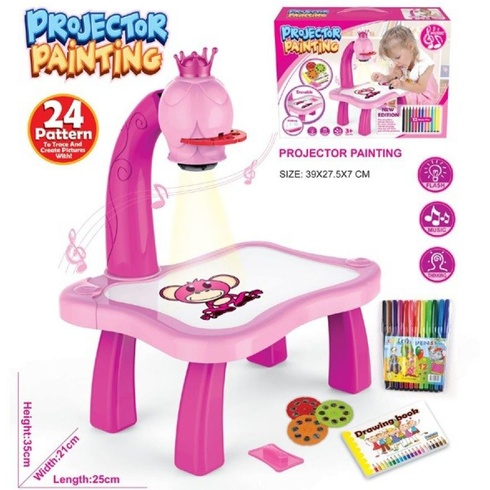 Детский стол проектор для рисования с подсветкой Projector Painting 24 Детали Розовый