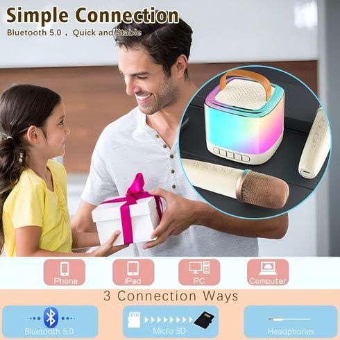 Портативна Bluetooth-колонка T7 з LED підсвічуванням / Караоке-колонка для дітей та дорослих 2 мікрофони Біла
