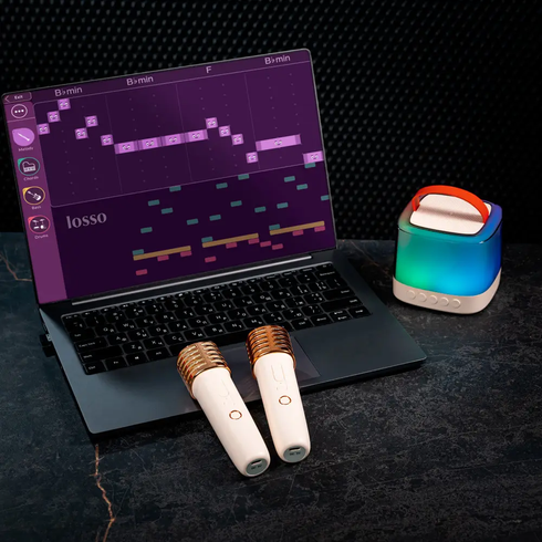 Портативна Bluetooth-колонка T7 з LED підсвічуванням / Караоке-колонка для дітей та дорослих 2 мікрофони Біла