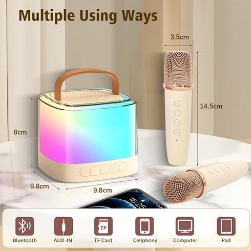 Портативна Bluetooth-колонка T7 з LED підсвічуванням / Караоке-колонка для дітей та дорослих 2 мікрофони Біла