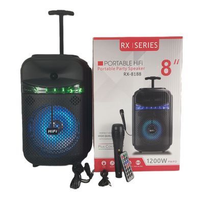 Музична колонка-радіо колонка з підсвідченням BLUETOOTH RX-8188 1200 ВТ із мікрофоном, Черный