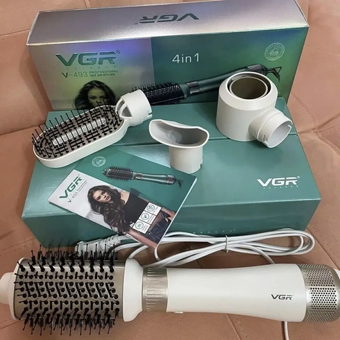 Фен-щетка белая для волос VGR профессиональный воздушный стайлер V-493 4 в 1