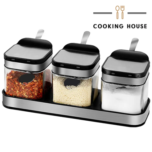 Набір контейнерів для солі, перцю, приправ та спецій Cooking House з кришками та ложками &ndash; 3 шт