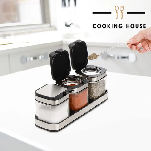 Набір контейнерів для солі, перцю, приправ та спецій Cooking House з кришками та ложками &ndash; 3 шт