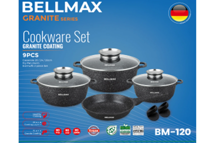 Набір посуду 9 предметів Bellmax Cookware Set BM-120 чорний