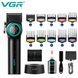 Акумуляторна машинка для стрижки VGR V-001, 10 насадок, 9000 RPM, АКБ 4600 mAh, LED дисплей