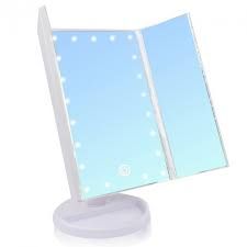 Зеркало настольное тройное косметическое с подсветкой для макияжа 22 LED Белое