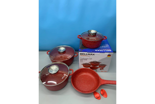 Набор посуды 9 предметов Bellmax Cookware Set BM-120 красный