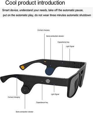 Солнцезащитные Очки с наушниками, Аудио очки Bluetooth Gokul Bone Conduction, Черный