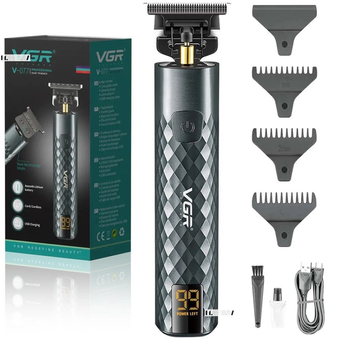 Тример для бороди, для волосся, для стрижки електричний професійний акумуляторний з дисплеєм VGR 5W USB (V-077), Черный