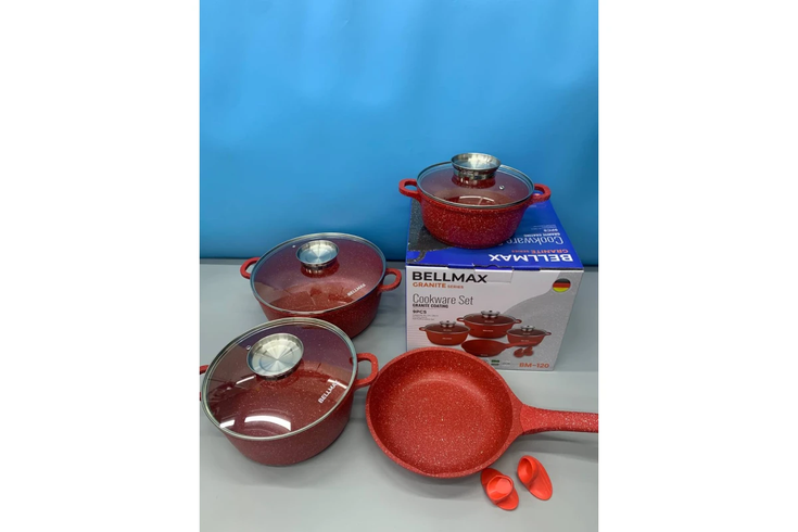 Набор посуды 9 предметов Bellmax Cookware Set BM-120 красный