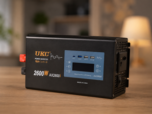 Преобразователь AC/DC 2600W AX Sine с чистым синусом / Преобразователь напряжения с чистым синусом, дисплеем и выходами: 3 x USB, 1 x Type-C / Инвертор автомобильный