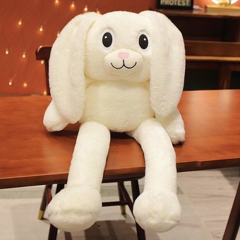 М'яка іграшка MishaExpo заєць з вухами та висувними ногами , Білий, 80 см, М'яка іграшка MishaExpo заєць з вухами та висувними ногами 80 см білий
