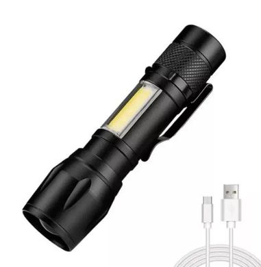 Ліхтар світлодіодний акумуляторний X-Balog BL-513 ручний кишеньковий з боковою лампою USB заряджання, Черный