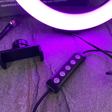 Кільцева LED лампа RGB MJ36 (36см, 3 кріплення, керування на дроті + пульт), Разноцветный