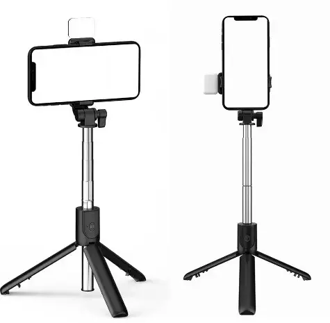 Селф палиця, штатив-монопод для телефону з Bluetooth пультом та LED світлом Selfie Stick DF-01S AND 5222 (чорний)