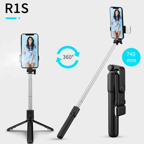 Селф палиця, штатив-монопод для телефону з Bluetooth пультом та LED світлом Selfie Stick DF-01S AND 5222 (чорний)