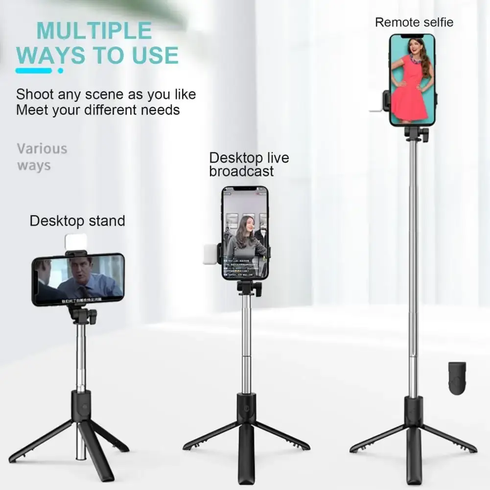 Селф палиця, штатив-монопод для телефону з Bluetooth пультом та LED світлом Selfie Stick DF-01S AND 5222 (чорний)
