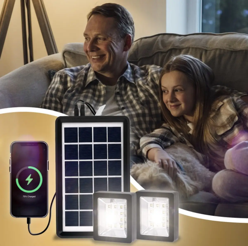 Портативная солнечная система EP-05 3в1 6v3w, Led лампы х2, powerbank, Черный