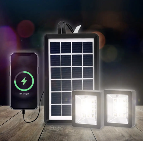 Портативная солнечная система EP-05 3в1 6v3w, Led лампы х2, powerbank, Черный