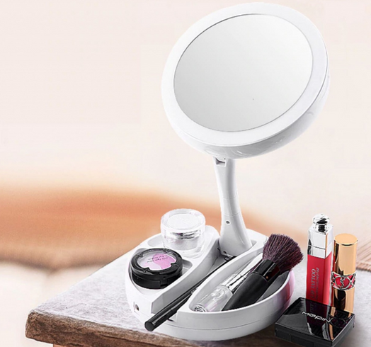 Круглое зеркало с LED подсветкой для макияжа 2 в 1 с увеличением