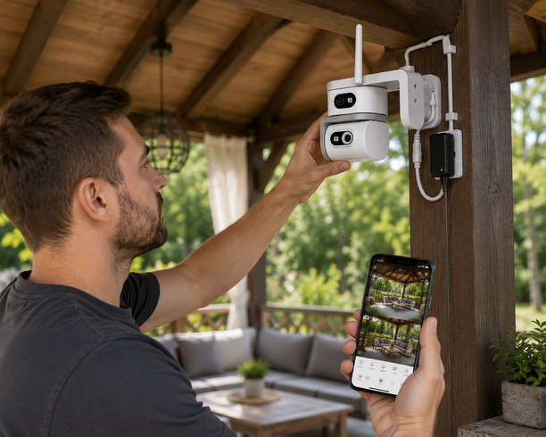 Уличная камера SmartHD Ai08+ 4G / Камера видеонаблюдения V380pro / Поворотная камера с двумя объективами