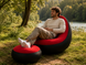 Надувной диван с пуфом Air Sofa / Надувное велюровое кресло с пуфиком+насос Красный