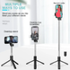 Селф палиця, штатив-монопод для телефону з Bluetooth пультом та LED світлом Selfie Stick DF-01S AND 5222 (чорний)