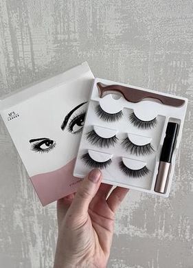 Набір накладні магнітні вії+підводка+пінцет Magnetic lashes 3 магнітів, Черный