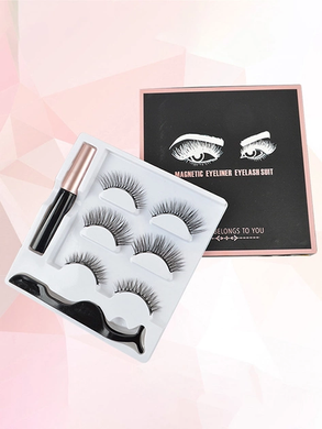 Набір накладні магнітні вії+підводка+пінцет Magnetic lashes 3 магнітів, Черный