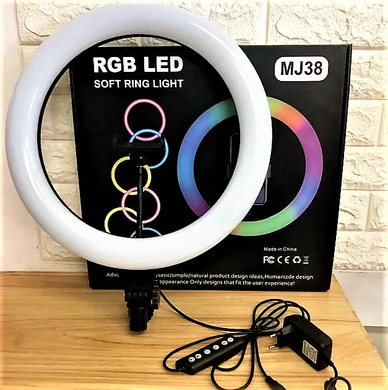 Кольцевая LED лампа RGB MJ38 38см 220V 1 крепл.тел USB + пульт, Разноцветный