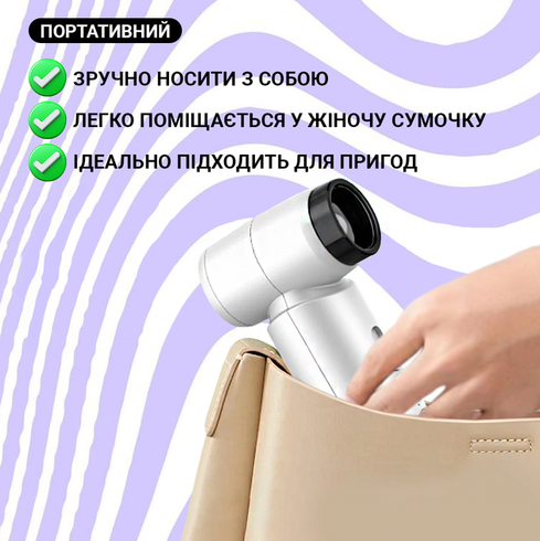 Смарт-фен на акумуляторі від USB, 4500мАч, 55Вт, Білий/Бездротовий турбовентилятор/Фен акумуляторний
