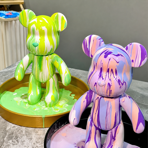 Флюидный мишка DIY Creative Fluid Bear с красками 3 шт / Набор раскраска для творчества медвежонок