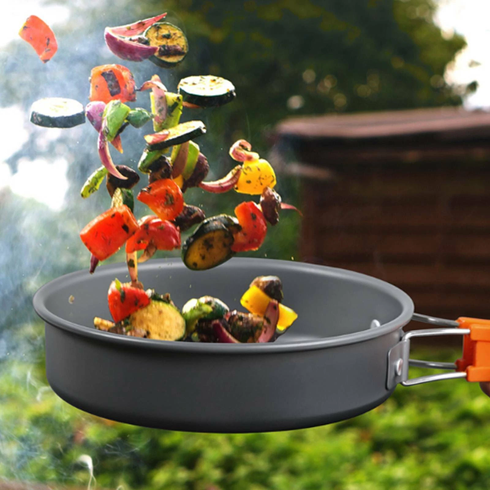 Набор туристической посуды Camping cooking со столовыми приборами 10 в 1  / Набор посуды для похода, пикника и рыбалки
