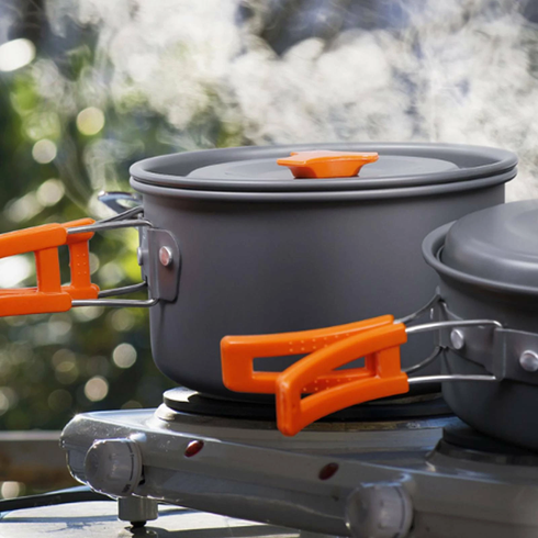Набор туристической посуды Camping cooking со столовыми приборами 10 в 1  / Набор посуды для похода, пикника и рыбалки