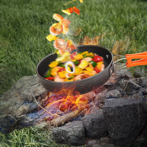 Набор туристической посуды Camping cooking со столовыми приборами 10 в 1  / Набор посуды для похода, пикника и рыбалки