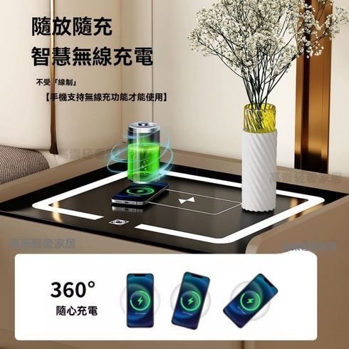 Тумба QYJXF02 из экокожи с LED подстветкой, USB, датчик движения, беспроводная зарядка, Bluetooth-аудио Серая