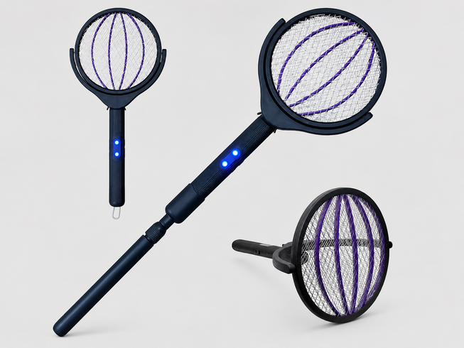 Электрическая телескопическая поворотная мухобойка / Уничтожитель насекомых Type-C / Электромухобойка с телескопической ручкой