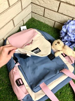 Рюкзак с мишкой карманом школьный стильный,спортивный,подростковый рюкзак Голубой