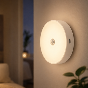 Настенная LED-лампа с датчтком движения 8х2см / Беспроводной круглый ночник USB с магнитным креплением