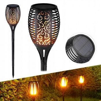 Водонепроникний садовий ліхтар на сонячній батареї з ефектом полум'я Solar flame 4 шт комплект 50 см, Черный