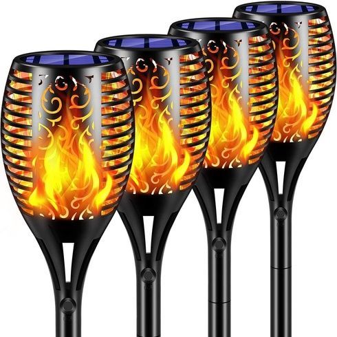 Водонепроникний садовий ліхтар на сонячній батареї з ефектом полум'я Solar flame 4 шт комплект 50 см, Черный